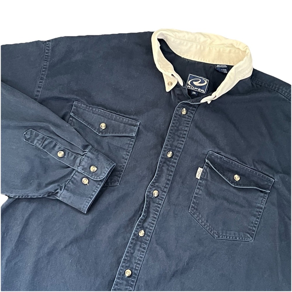 Ropers Button Up Shirt Navy Men's 2XL Vintage Casual Cowboy Southwestern Rodeo